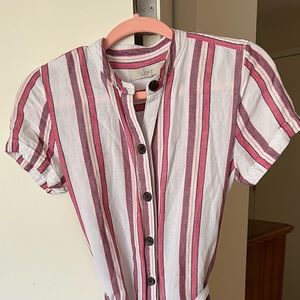 Loft Linen Striped Button Front Dress